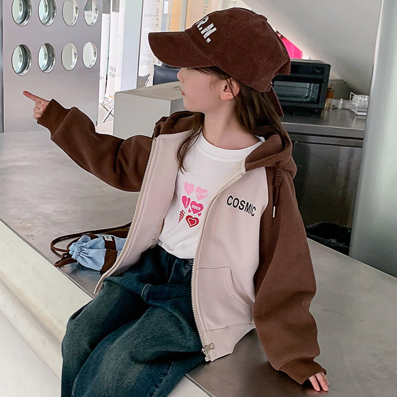 2024 new autumn and winter clothes for boys and girls Korean style casual jackets stylish hooded thickened sweatshirts for middle and large children jackets