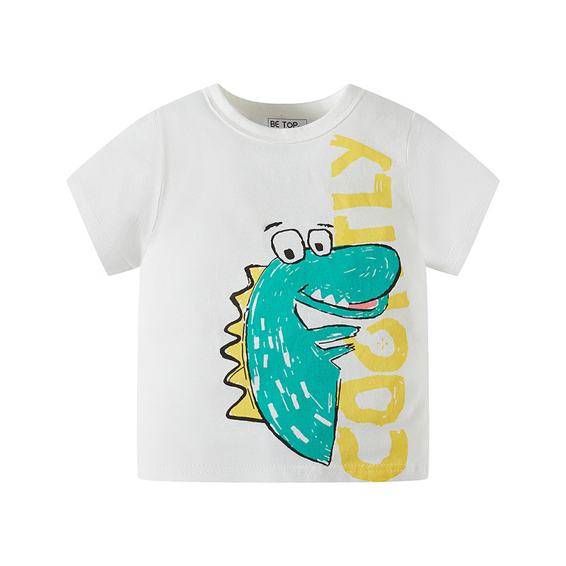 betop children's t-shirt short-sleeved cotton 2024 new summer clothes for boys and babies cartoon dinosaur children's clothes