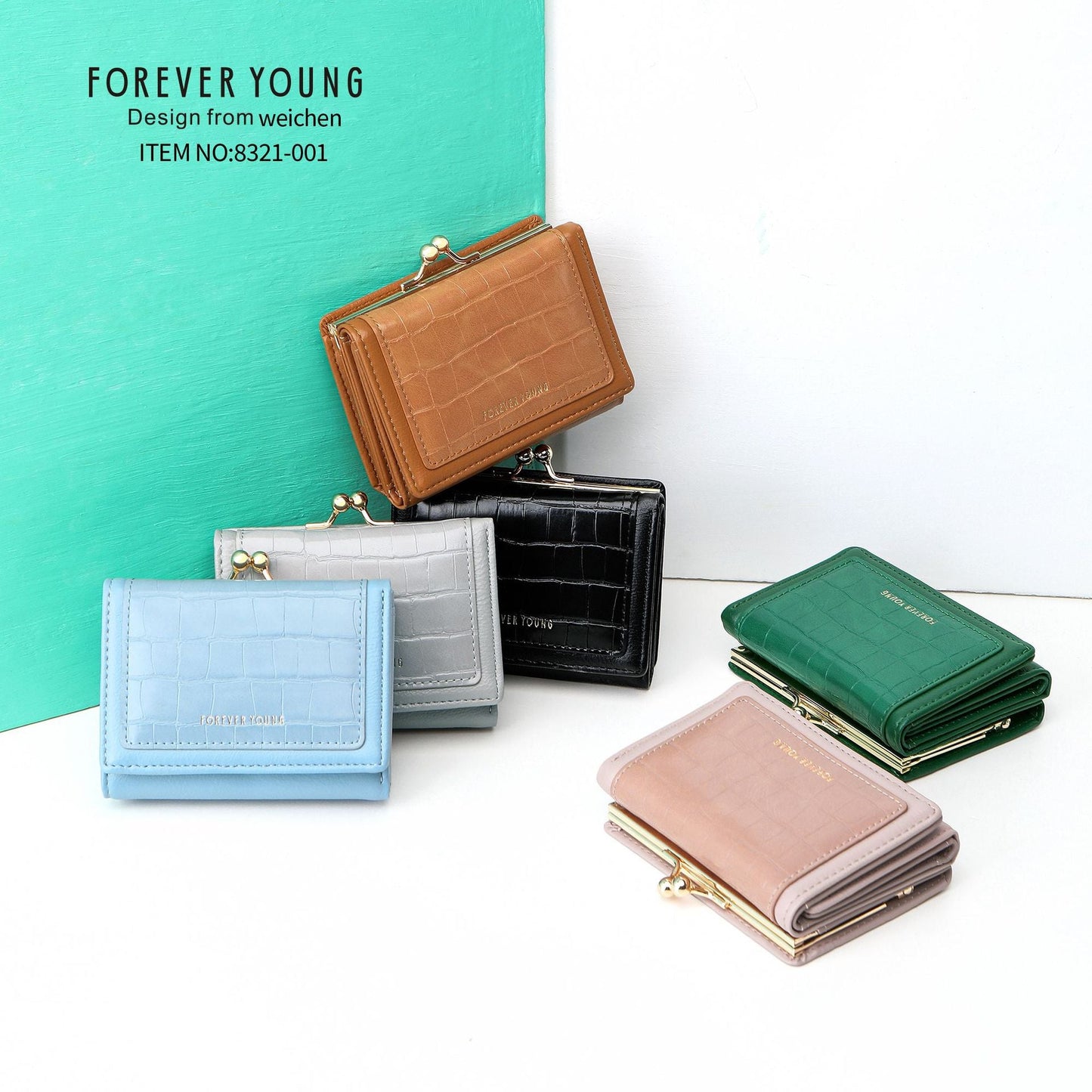 forever young ladies short wallet high-end Korean version pu stone pattern coin purse tri-fold wallet 