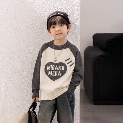 [Clearance Sale] 2023 Winter Children's Thickened Colorblock Sweater Boys and Girls Baby Raglan Warm Knitted Sweater