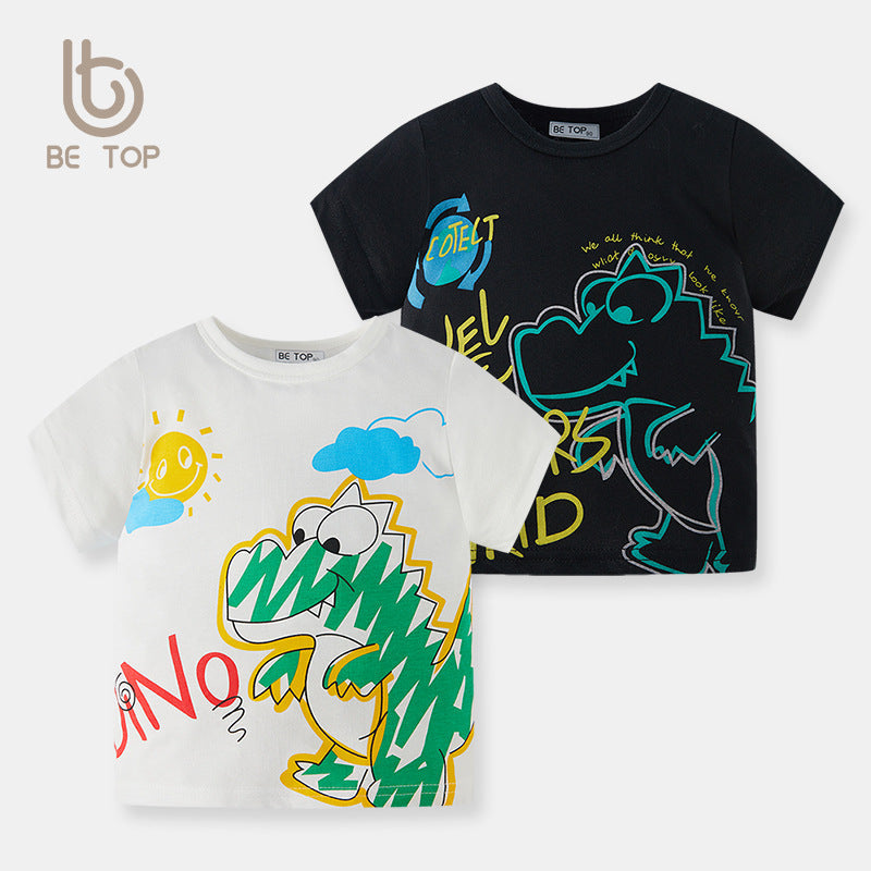 be top children's summer baby painted dinosaur pattern boy short-sleeved T-shirt pure cotton sweater one piece