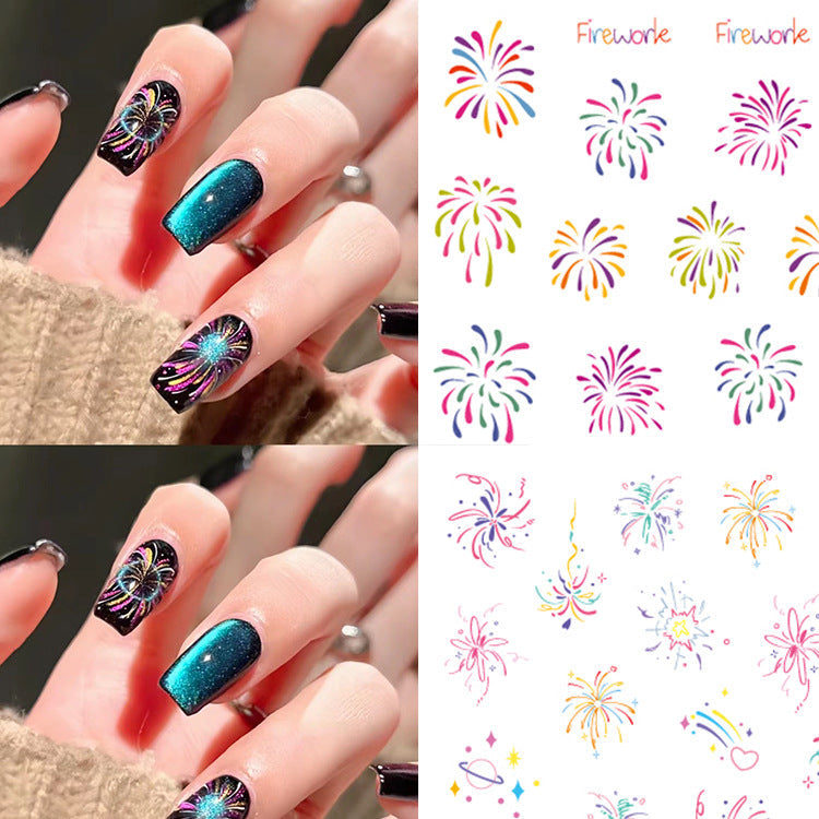 Internet celebrity fireworks stickers gentle white dreamy blooming light chasing fireworks armor stickers 2024 new nail decals