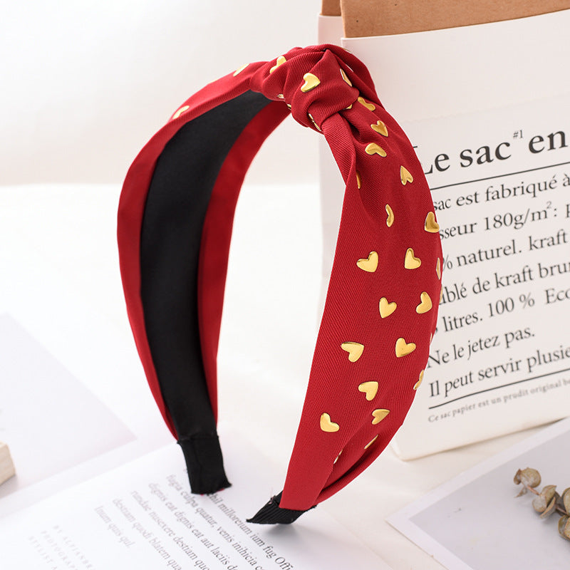 Cross-border simple hot stamping red small love hair cave wide edge hair knotted headband free shipping autumn and winter headband wholesale