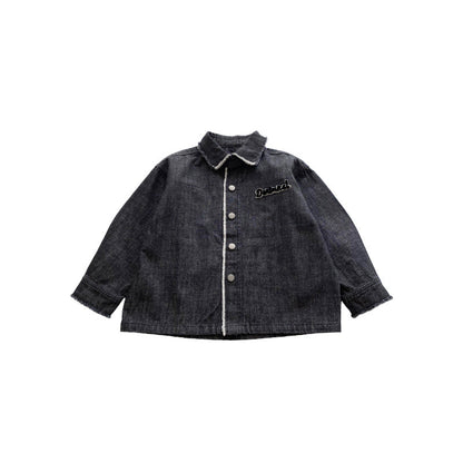 Maxi children's clothing children's jacket 2024 autumn new Korean version of the middle and large children's fashion boys' raw edge denim jacket