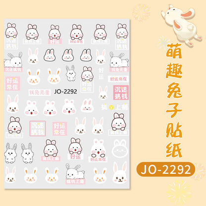 Wear nail art stickers Xiaohongshu New Year bunny cute cartoon nail stickers durable waterproof factory wholesale