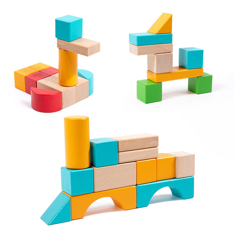 Children's wooden creative construction stacking early education 50 beech wood large particles geometric assembly building blocks educational toys