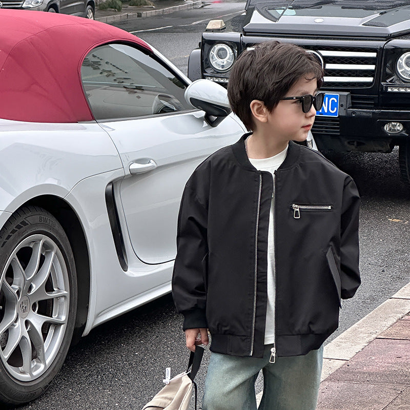 Elmo Beibei Children's 2024 Spring Waterproof Zipper Personalized Zipper Baseball Jacket Boys Korean Style អាវខាឌីហ្គែនដ៏ស្រស់ស្អាត