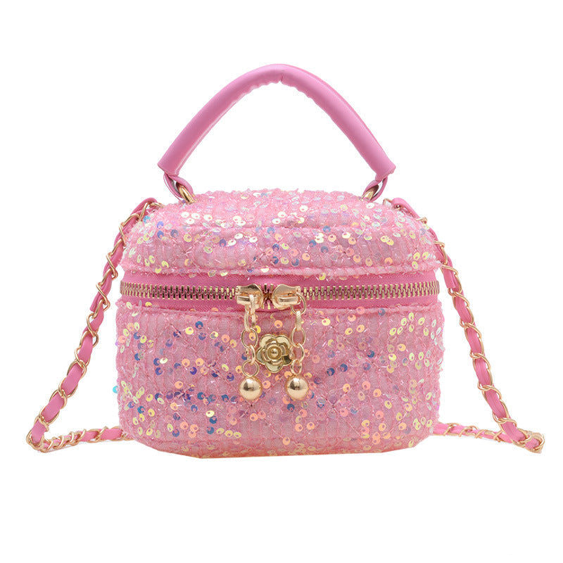 Diamond children's bag high-end parent-child handbag fashionable personality girls' messenger bag small Chanel style sequined backpack 