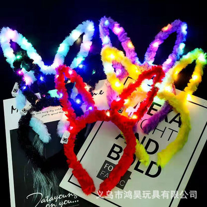 New extended luminous feather bunny ears flashing headdress headband fairy light up hairpin garland party props