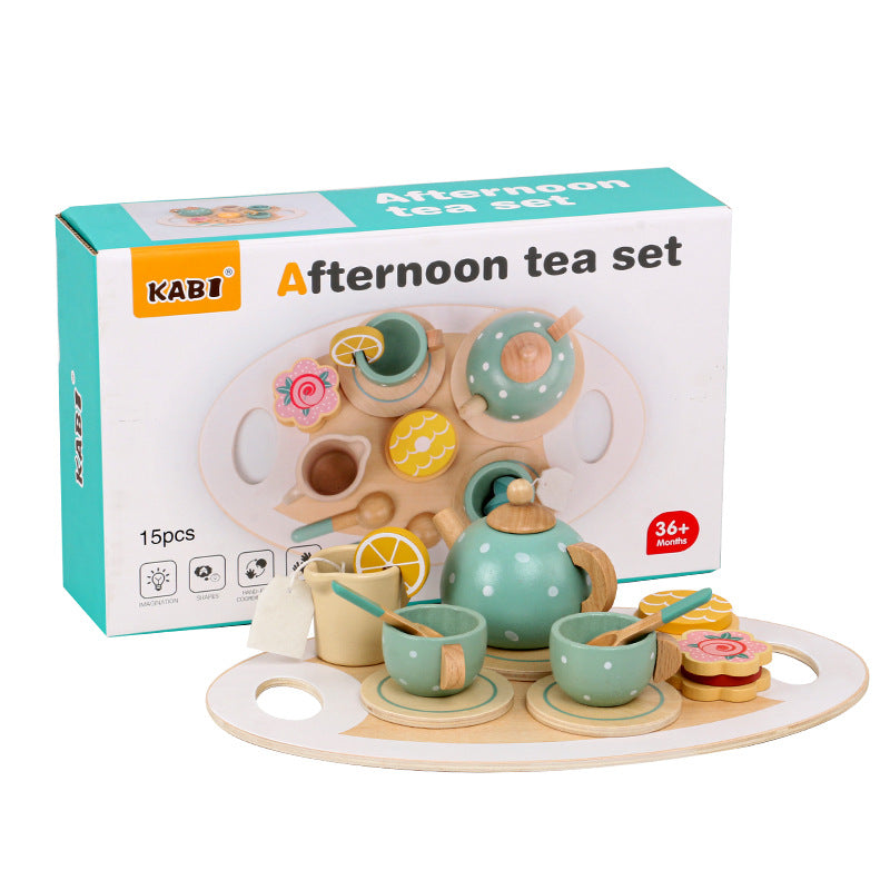 Children's play house early education simulation afternoon tea dessert cake selling teapot cup tea set wooden toys