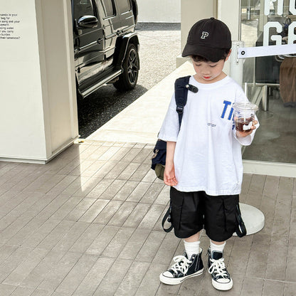 Children's clothing children's summer clothing boys white short-sleeved T-shirt 2024 summer new baby boy loose tops wholesale