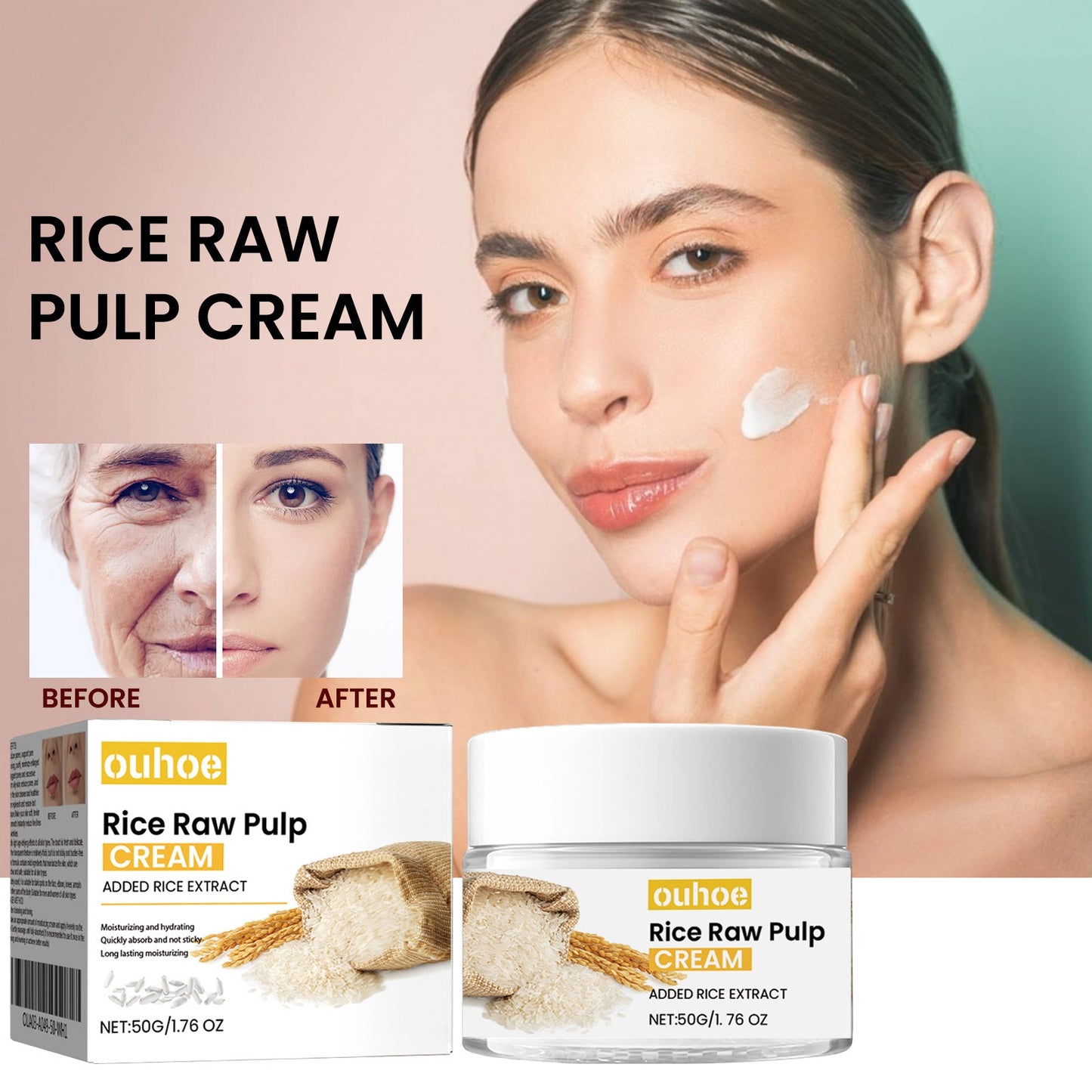 OUHOE Rice Repair Cream Fades Facial Fine Lines Repairs Skin Barrier Tender Pores Moisturizing Cream 