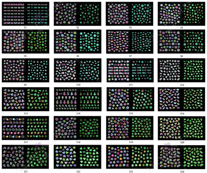 新款美甲夜光蝴蝶贴纸爱心花朵混合美甲夜光指甲贴夜光贴纸美甲贴