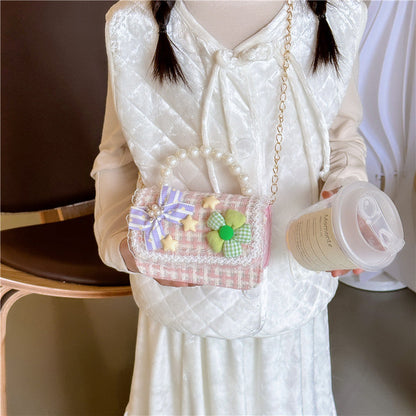 New style children's shoulder bag fashion pearl handbag cartoon cute girl coin crossbody bag wholesale