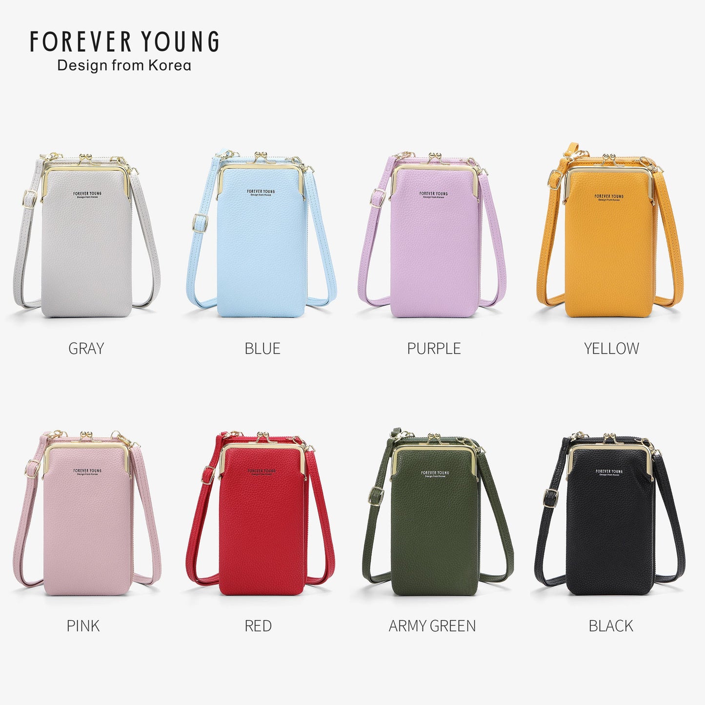 foreveryoung mobile phone bag messenger bag for women simple and fashionable litchi pattern large capacity coin purse foreign trade 