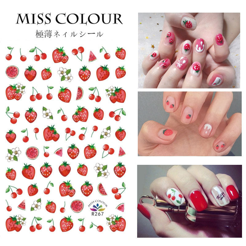 Hyuna's same style nail art nail stickers fruit stickers summer colorful cute 3D jewelry stickers small fresh plants