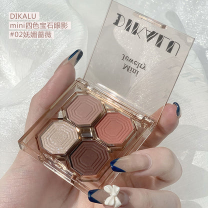 DIKALU bright gem eye shadow បួនពណ៌ pearlescent matte ងាយស្រួលក្នុងការផាត់មុខ ការតុបតែងមុខប្រចាំថ្ងៃ តម្លៃសមរម្យ  eye shadow 