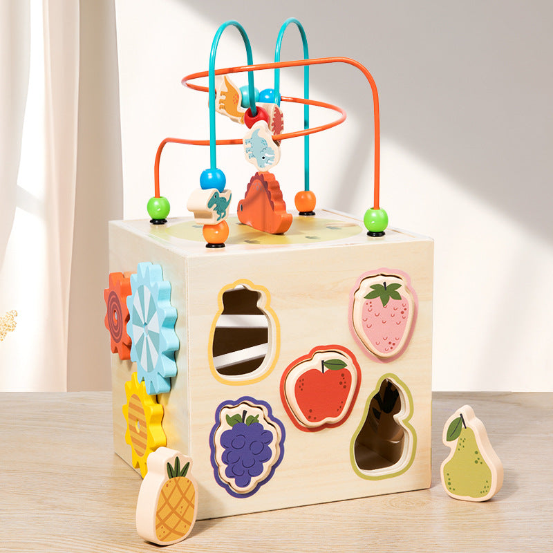 Children's wooden fruit shape matching early childhood education kindergarten four-sided multifunctional bead treasure box educational toy 