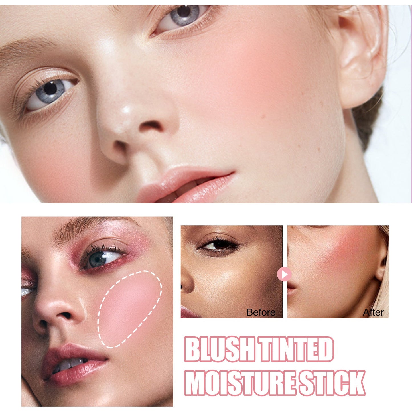 EELHOE Blush Stick ការតុបតែងមុខបីវិមាត្រ និងធ្វើឱ្យការតុបតែងមុខអាក្រាតកាយធម្មជាតិមិនជ្រាបទឹក ស្តើង និងមានមុខងារច្រើនមុខ 