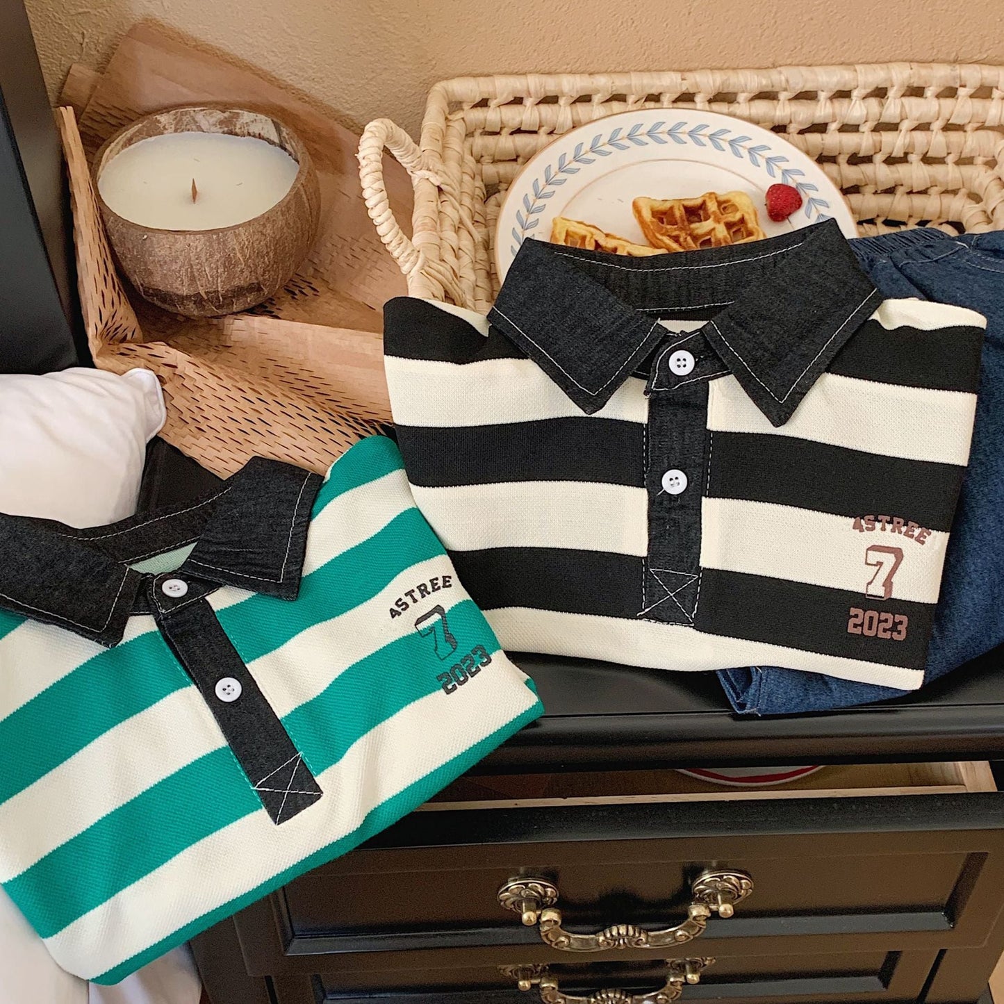 Children's T-shirt 2023 Bangcheng summer style boys and small children's 7-shaped striped casual POLO shirt short-sleeved T-shirt trendy F0133