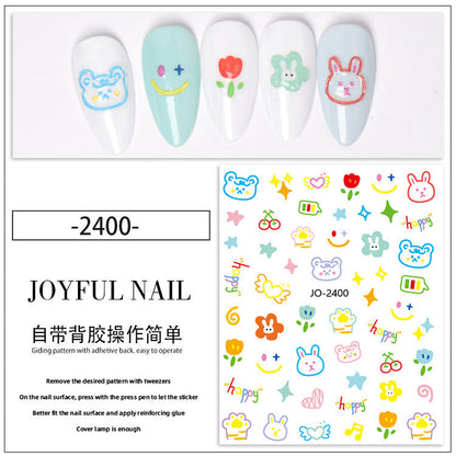 3D embossed stickers nail stickers cute style adhesive smiley face love bear decoration cartoon nail decals wholesale