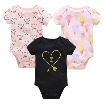 Factory baby clothes 3-piece set thin cotton newborn baby clothes summer short-sleeved belly protection baby jumpsuit