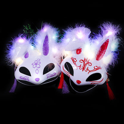 New feather rabbit mask cute internet celebrity luminous rabbit mask Halloween masquerade popular fashion style