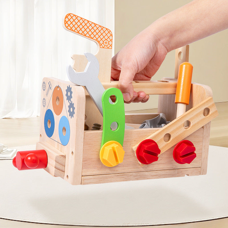 Children's wooden screw repair tool table early childhood education versatile disassembly and assembly of nuts portable tool basket educational toys