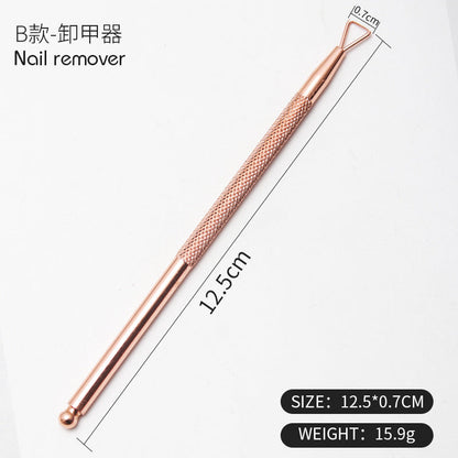 Stainless steel cuticle scissors set rose gold nail polish remover steel push nail art tool cuticle pliers double head dual use nail polish remover