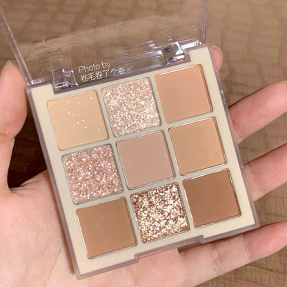 DIKALU Milk Tea Nine-color Eyeshadow Nine-grid Eyeshadow 9-color Transparent Acrylic Plate Bead Matte Nude Color Cross-border