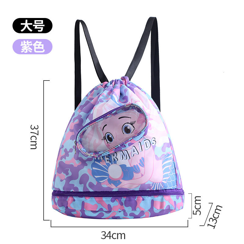 New children's swimming bag, dry and wet separation toiletry bag, swimming storage bag, beach storage drawstring backpack