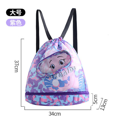 New children's swimming bag, dry and wet separation toiletry bag, swimming storage bag, beach storage drawstring backpack