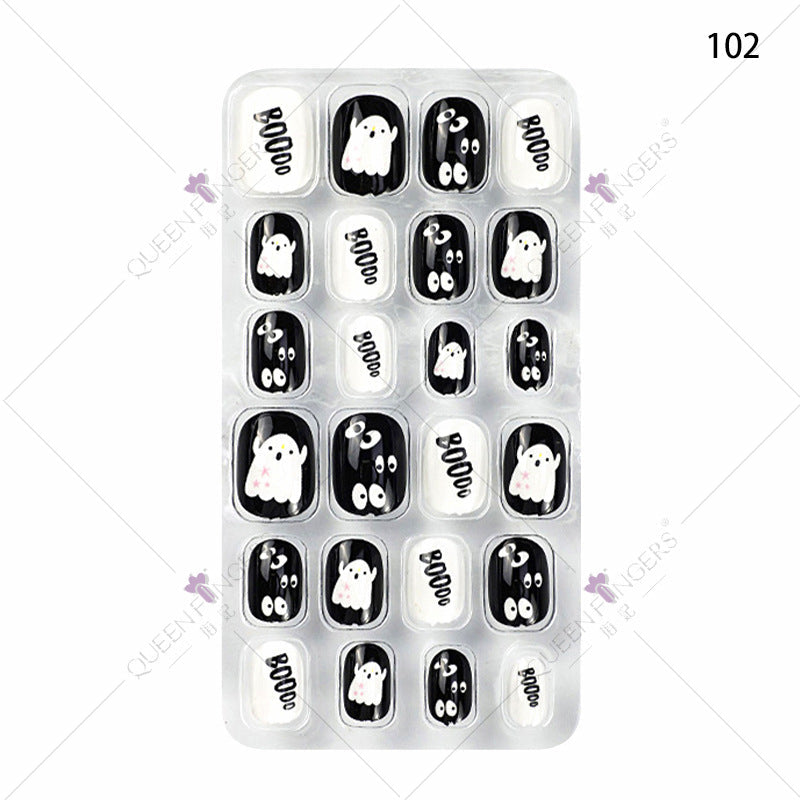 Zhifei nail art children's finished nail pieces 24 pieces flame cartoon bagged wearable finished nail art children's patches