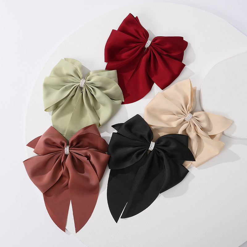 Cross-border new product bow satin hairpin female cute back of the head top clip spring clip hair accessories hairpin manufacturer wholesale