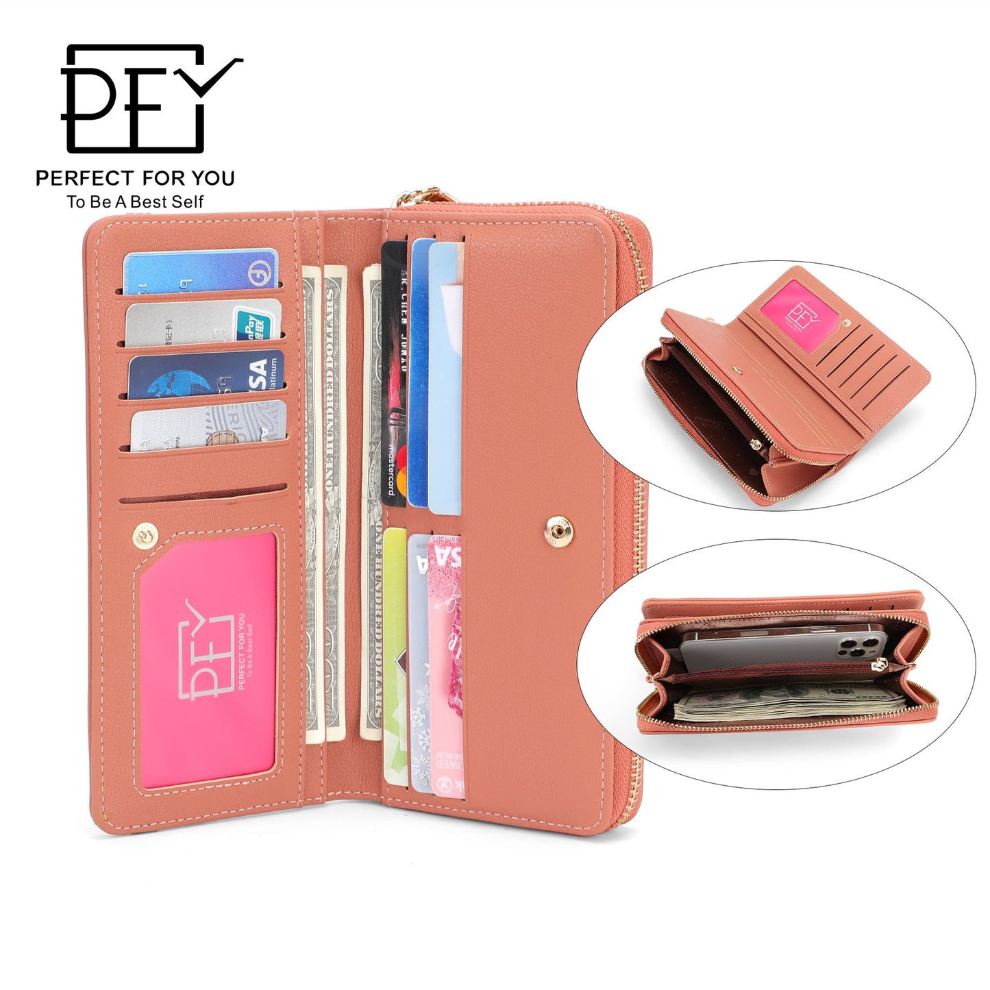 Perfect For You women's wallet solid color long large capacity multi-card slot zipper bag clutch purse 