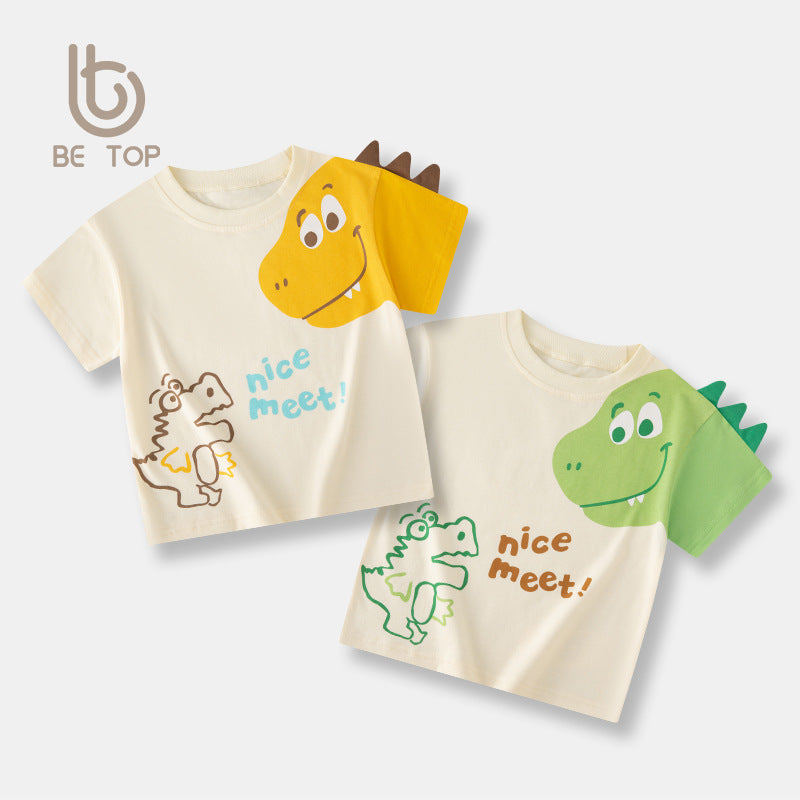 Cross-border children's clothing summer new children's cartoon dinosaur short-sleeved T-shirt boy baby clothes trendy loose one-piece delivery