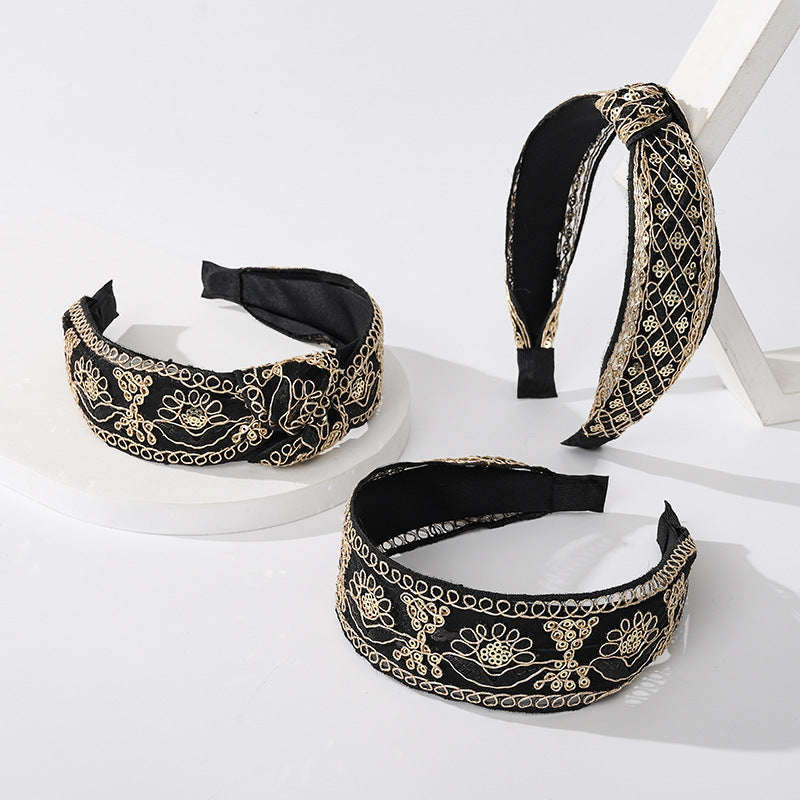 European and American new French knotted embroidery headband female retro simple headband high skull cave hair accessories hairpin wholesale