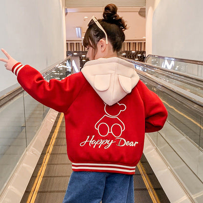 Children's clothing spring coat children's cardigan zipper hooded baseball jacket jacket top net red bear elastic casual trend