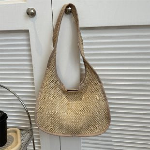 Retro woven tote bag 2024 early autumn new style trend simple texture hand-held shoulder bag beach bag female bag 