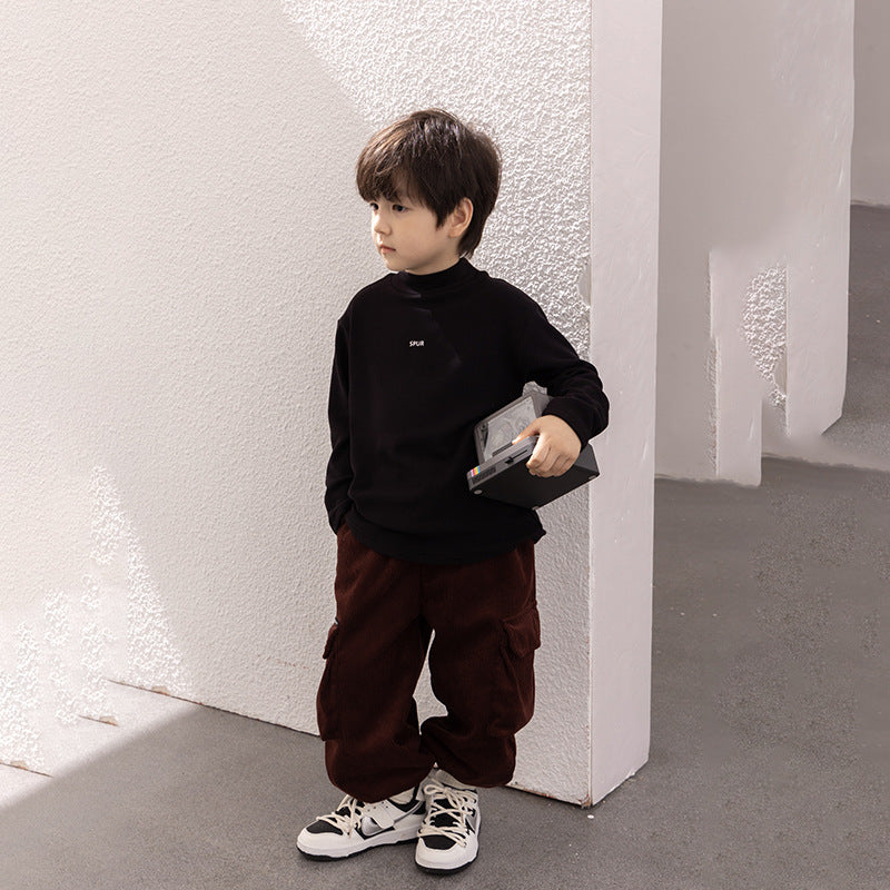 Amo Baby Boys 2023 Thickened Plush Trousers Baby Handsome Corduroy + Aoliang Velvet Warm Overalls