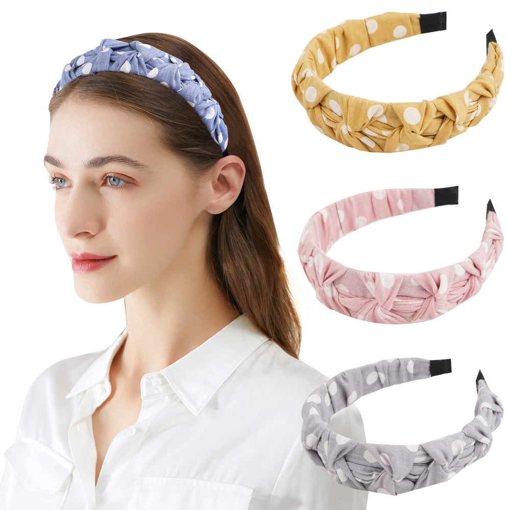 French headband for women Korean style simple small fresh five knot head buckle temperament fabric wide edge wave dot pressure headband hair cave