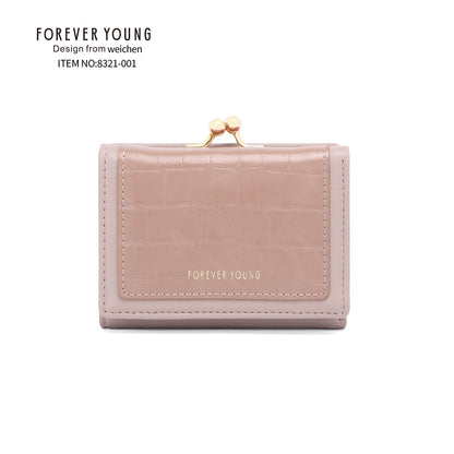 forever young ladies short wallet high-end Korean version pu stone pattern coin purse tri-fold wallet 