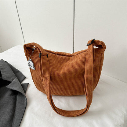 2024 new Japanese corduroy large capacity dumpling bag simple fashion school bag hand-held shoulder messenger bag women's bag 