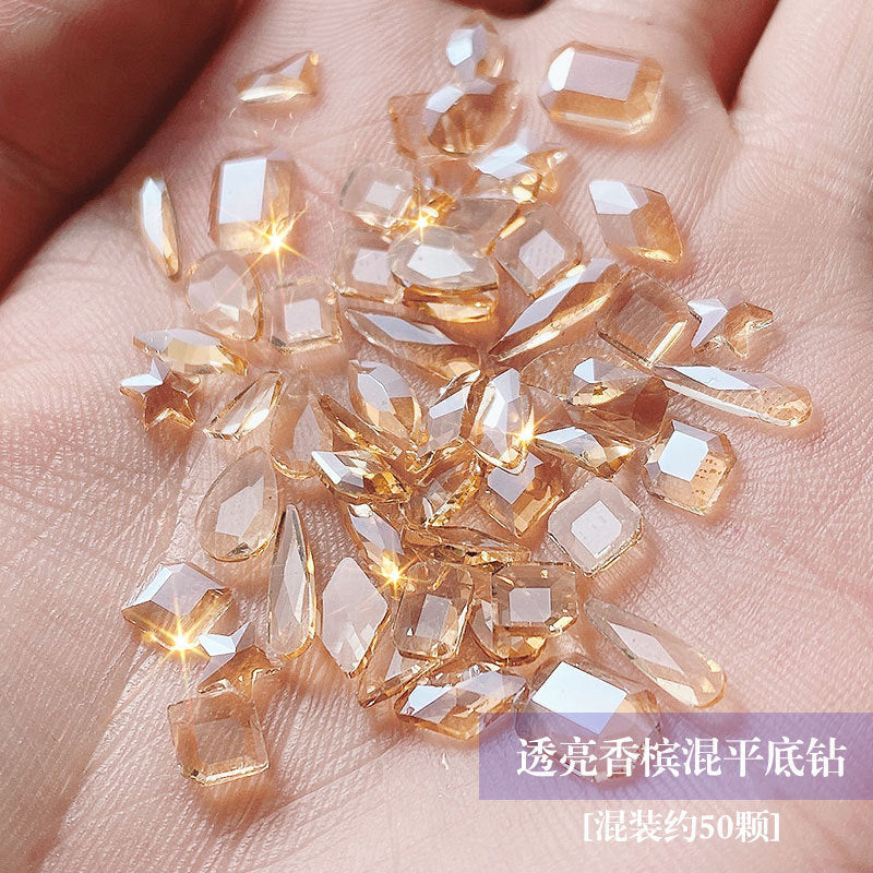 Cross-border nail art crystal flat bottom diamond sea salt bubble nail art AB diamond jewelry flat bottom mixed diamond nail art jewelry wholesale