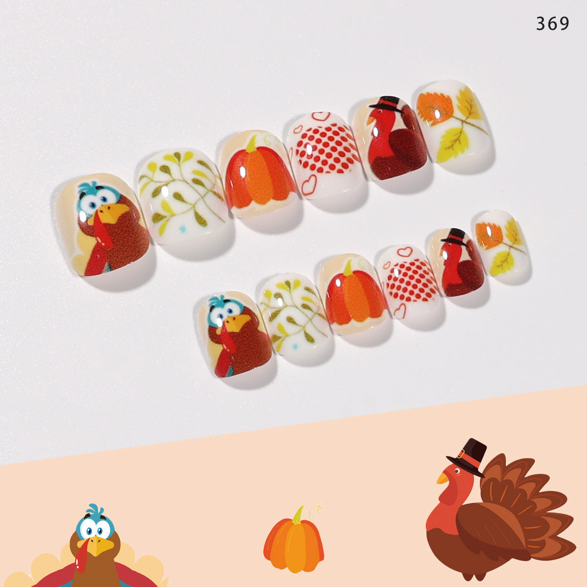 Children's wear nails cute Thanksgiving maple leaf turkey funny children's nails fake nails finished nails