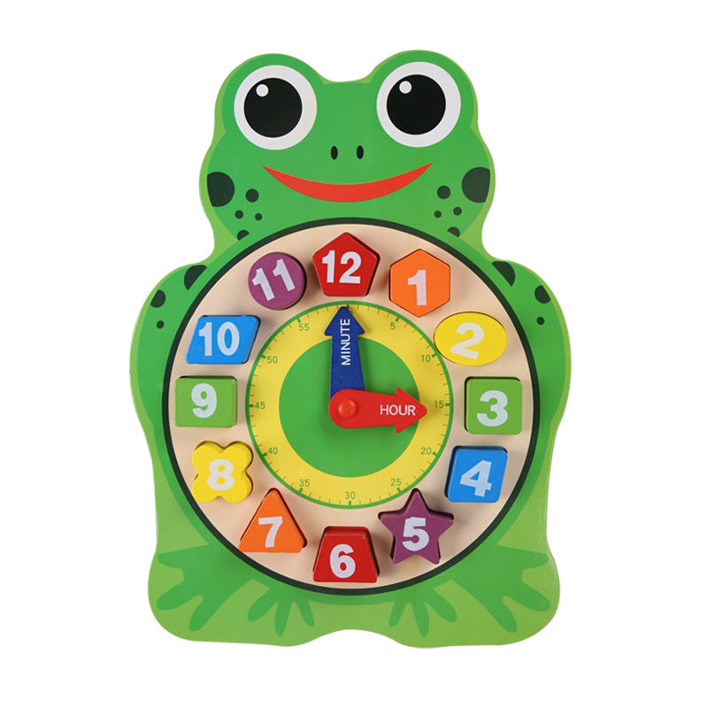 Wooden children's digital clock small animal puzzle early education building blocks baby three-dimensional puzzle shape matching toys