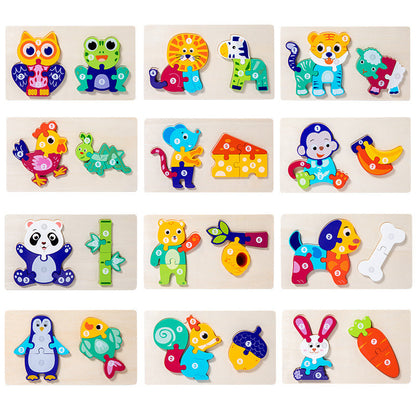 Cross-border children's wooden early education food chain animal color matching cognitive 3d three-dimensional jigsaw puzzle educational toys