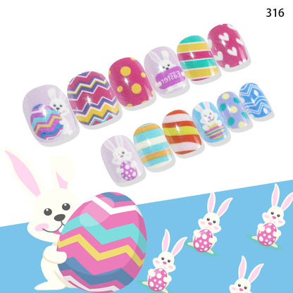 Manicure ក្រចកពាក់ ក្រចកកូនក្មេង Easter គួរឱ្យស្រលាញ់ ក្រចកដៃដែលអាចពាក់បាន ក្រចកសិប្បនិម្មិត 