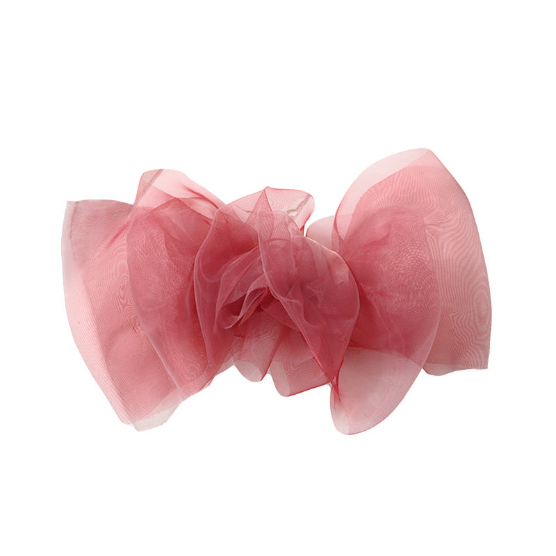 New mesh pure color oversized bow hairpin hair accessories temperament large spring clip Korean version of high-end hairpin