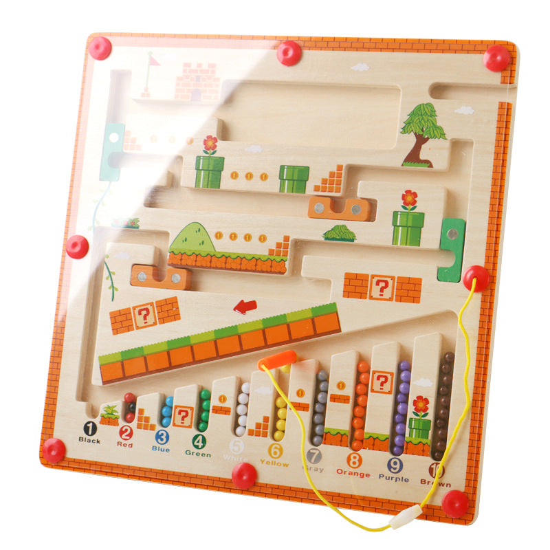 Cross-border children's wooden color digital cognitive classification magnetic mechanism maze ball kindergarten educational toys